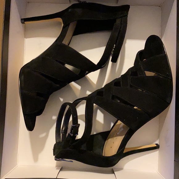 Lord & Taylor Black Suede Strappy Stilettos - Picture 4 of 5